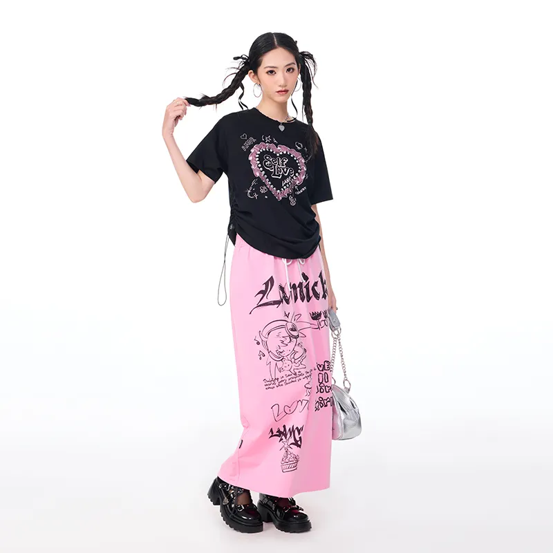 LAMLICKA Drop Shoulder Sleeve T Shirt Women's Black-4