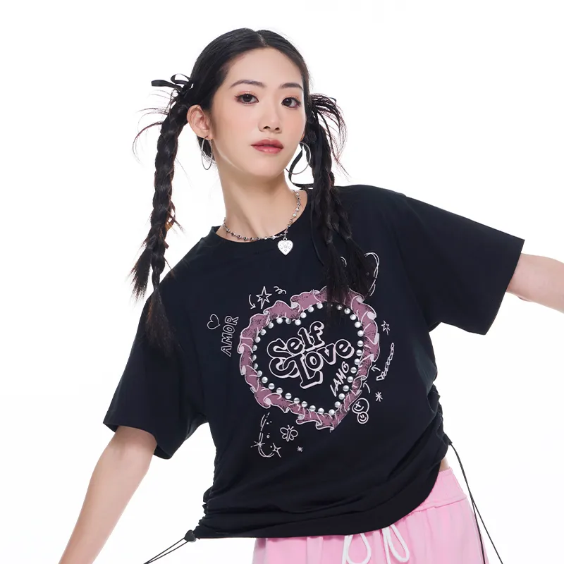 LAMLICKA Drop Shoulder Sleeve T Shirt Women's Black-6