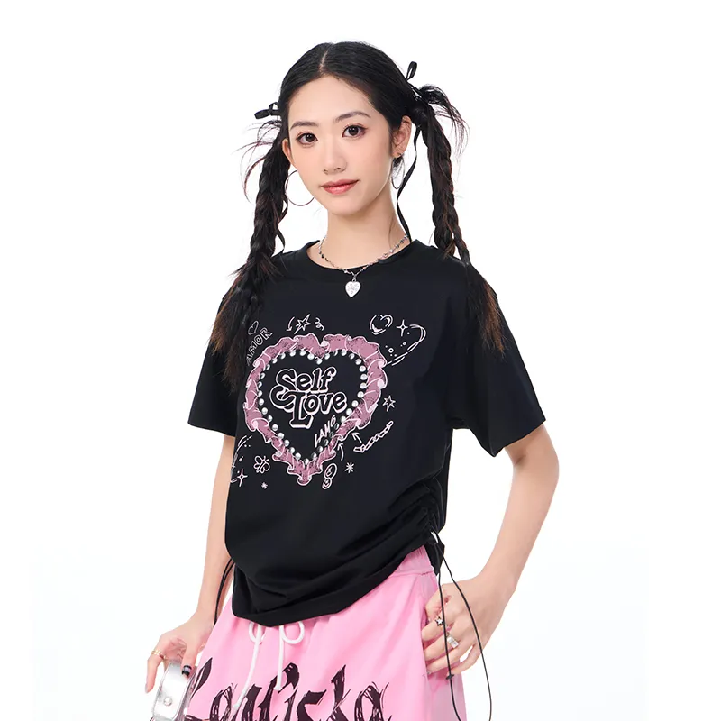 LAMLICKA Drop Shoulder Sleeve T Shirt Women's Black-2