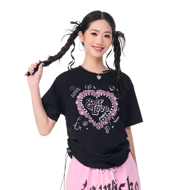 LAMLICKA Drop Shoulder Sleeve T Shirt Women's Black-5