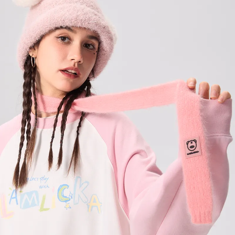 LAMLICKA Acrylic Knit Scarves Unisex Pink White-5