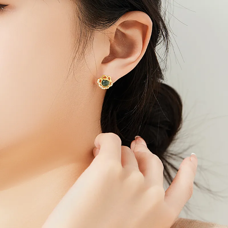 Mom's Gift Glutinous Jade Jadeite Stud Earrings Women's-6