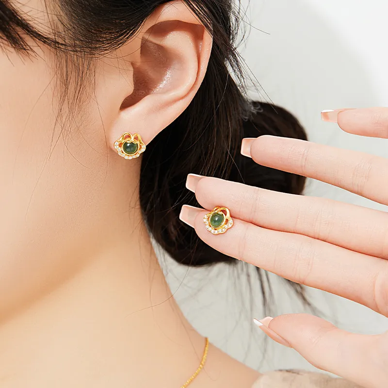 Mom's Gift Glutinous Jade Jadeite Stud Earrings Women's-4