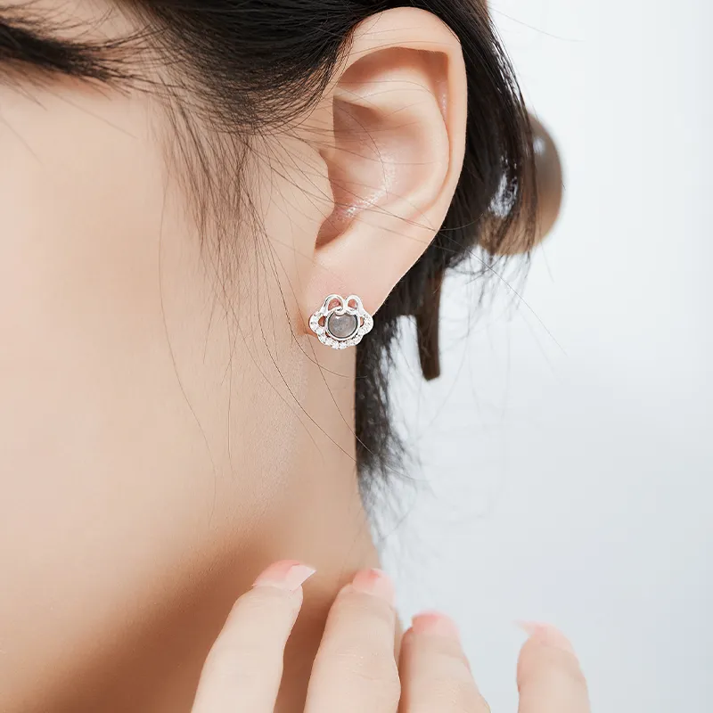 Mom's Gift Glutinous Jade Jadeite Stud Earrings Women's-13