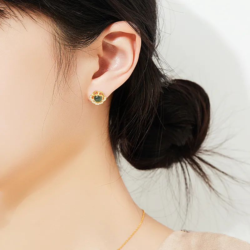 Mom's Gift Glutinous Jade Jadeite Stud Earrings Women's-5