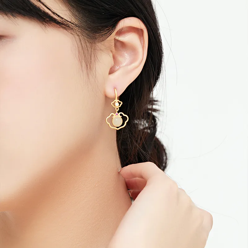 Mom's Gift Jade Earrings Pale Greenish White Jade Women's-5