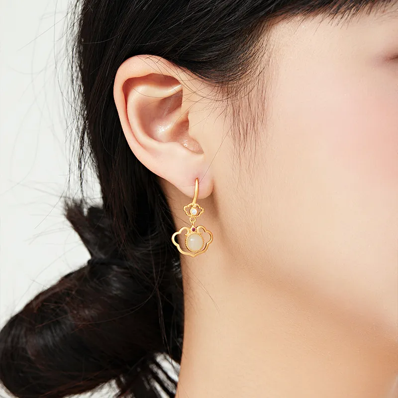 Mom's Gift Jade Earrings Pale Greenish White Jade Women's-6