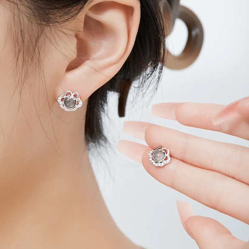 Mom's Gift Glutinous Jade Jadeite Stud Earrings Women's-11