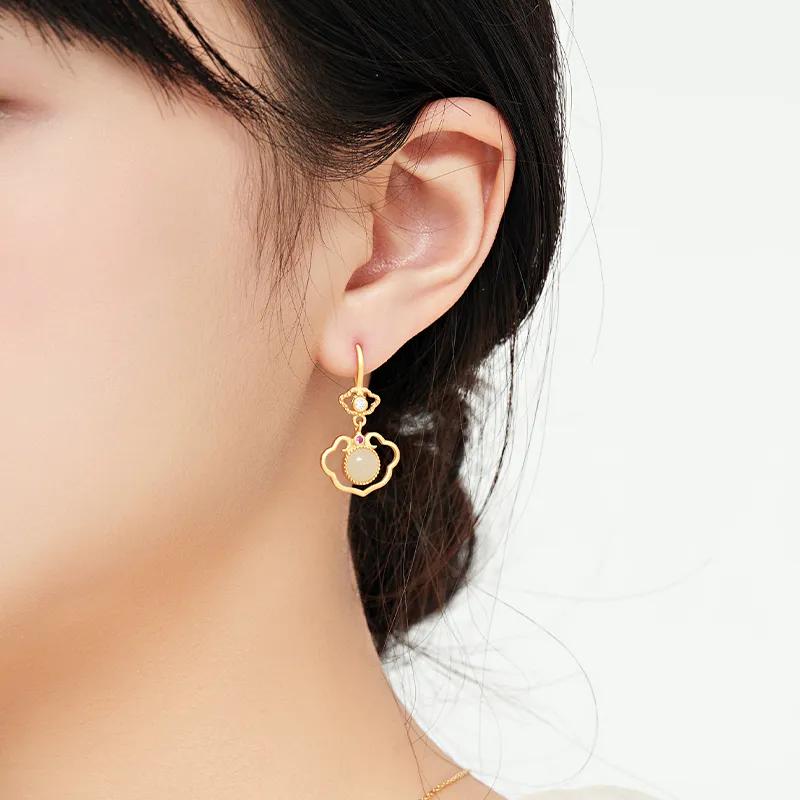 Mom's Gift Jade Earrings Pale Greenish White Jade Women's-4