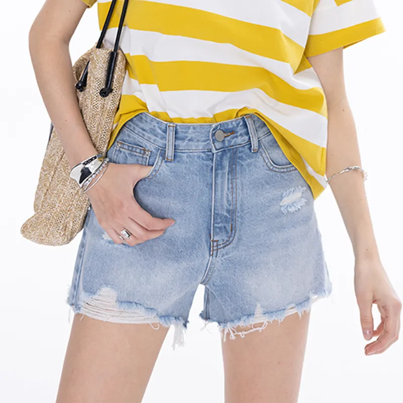 Cubic Denim Shorts Women's Light Blue-2