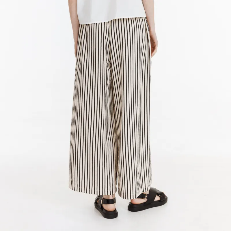 CUBIC Casual Pants Women's Black White Stripes-4