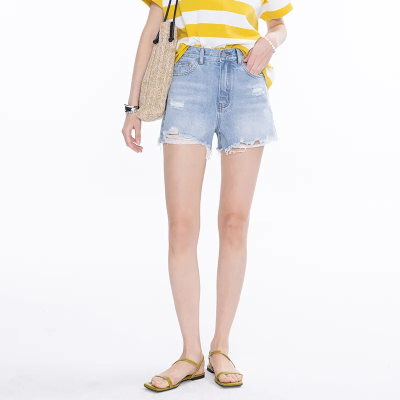 Cubic Denim Shorts Women's Light Blue-3