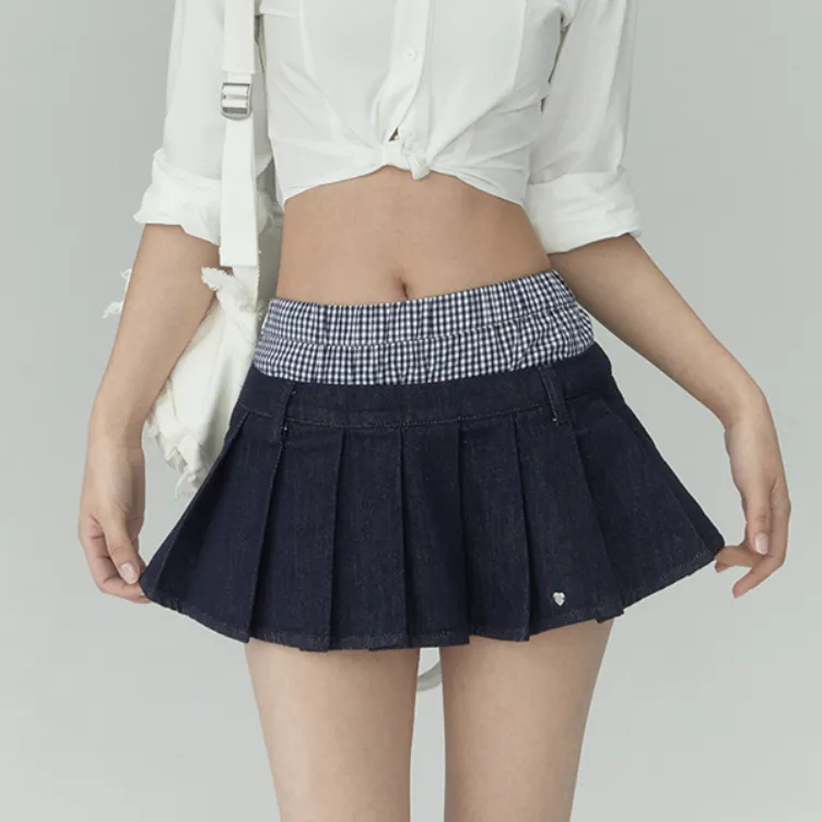 WEEKEND HUB Denim Short Skirts Women's Navy Blue In Stock-2