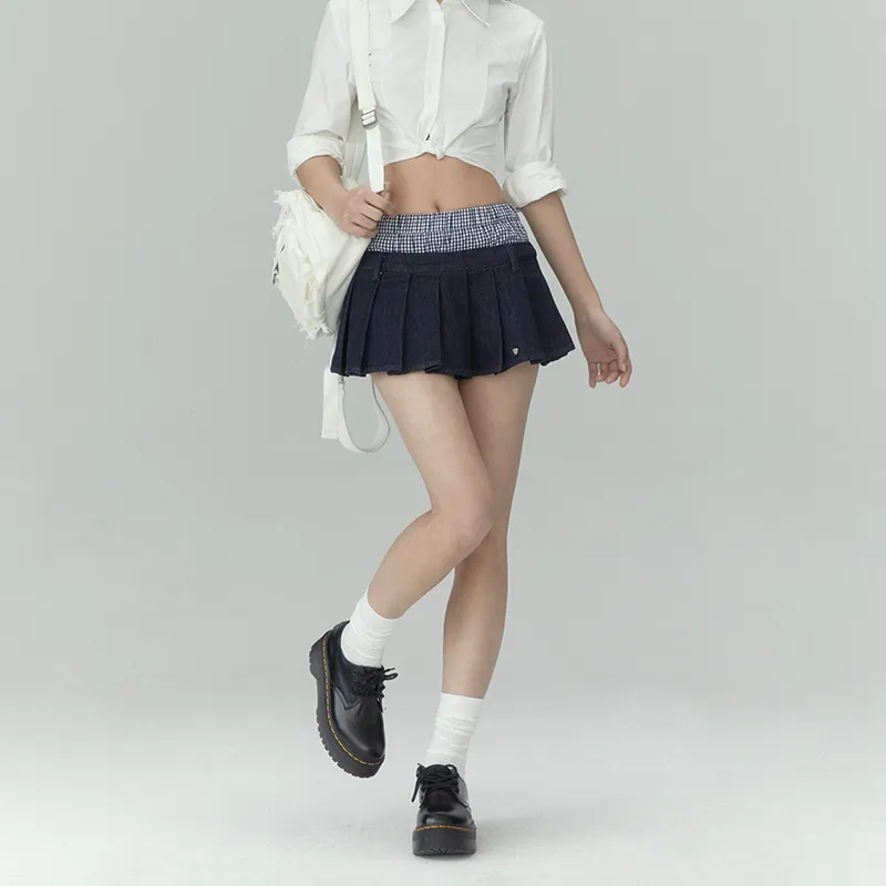 WEEKEND HUB Denim Short Skirts Women's Navy Blue In Stock-3