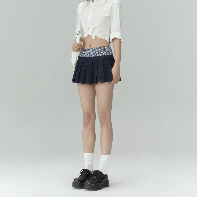 WEEKEND HUB Denim Short Skirts Women's Navy Blue In Stock-4
