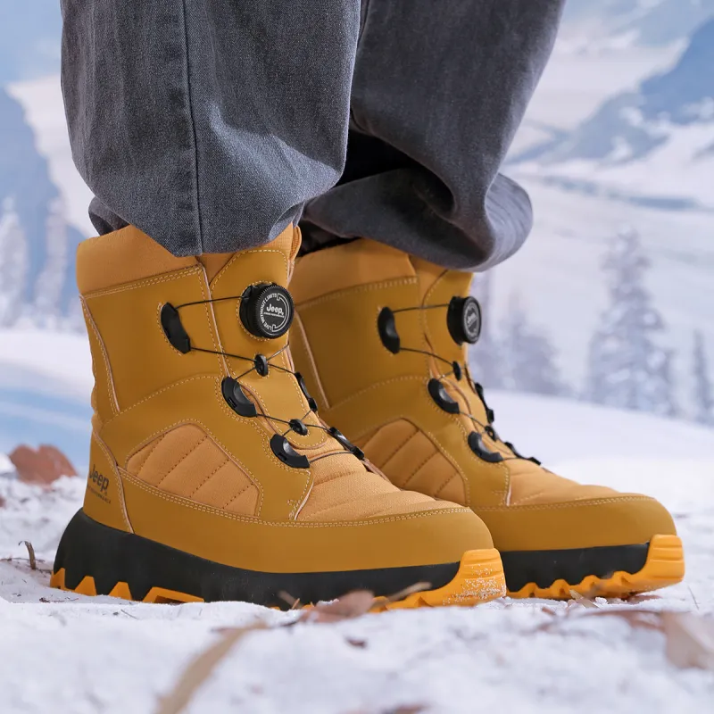 Jeep Warm And Wear Resistant Knee High Snow Boots Unisex Black Gold-9