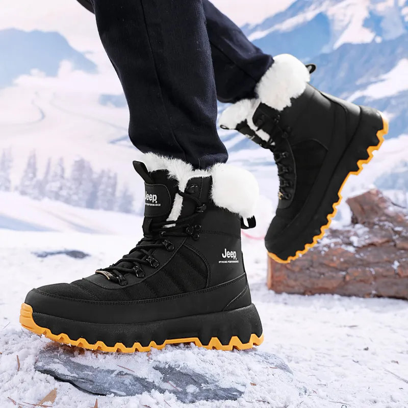 Jeep Warm Wear Resistant Slip Resistant Crew Snow Boots Unisex Black-5
