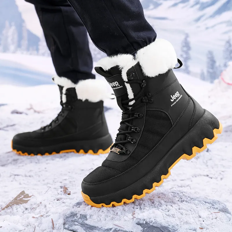 Jeep Warm Wear Resistant Slip Resistant Crew Snow Boots Unisex Black-7