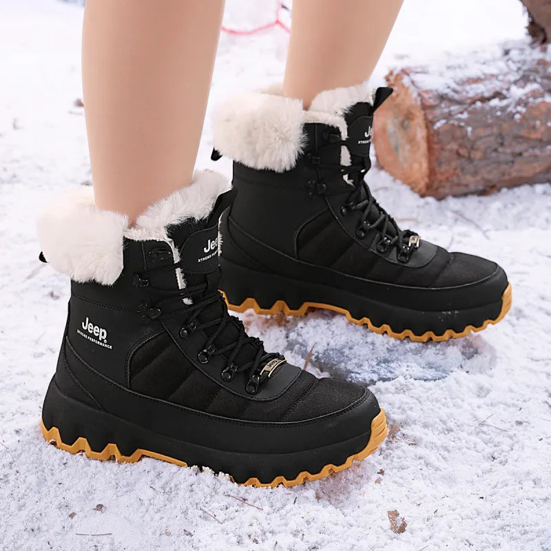 Jeep Warm Wear Resistant Slip Resistant Crew Snow Boots Unisex Black-11