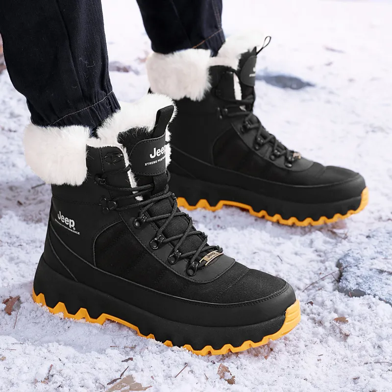 Jeep Warm Wear Resistant Slip Resistant Crew Snow Boots Unisex Black-9