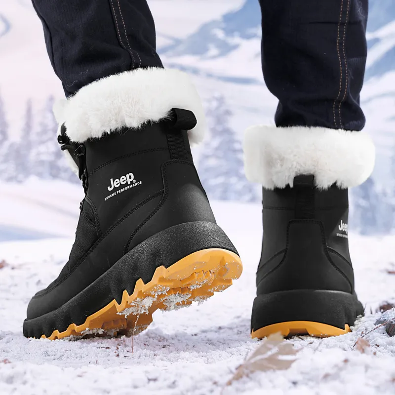 Jeep Warm Wear Resistant Slip Resistant Crew Snow Boots Unisex Black-6