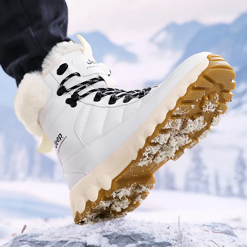 Jeep Warm Wear Resistant Slip Resistant Crew Snow Boots Unisex White-5