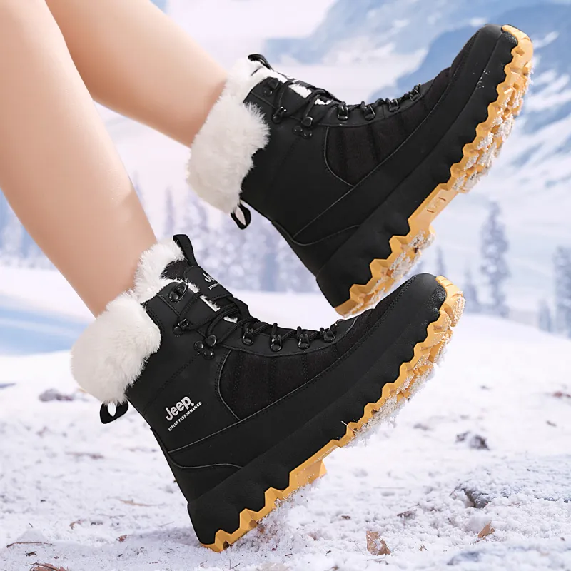 Jeep Warm Wear Resistant Slip Resistant Crew Snow Boots Unisex Black-16