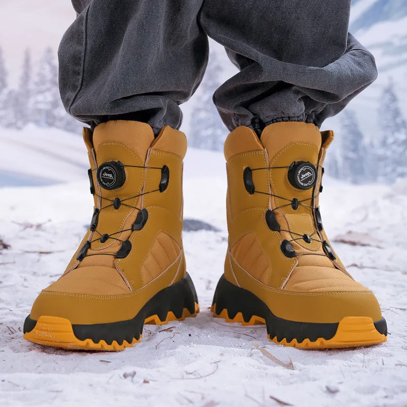 Jeep Warm And Wear Resistant Knee High Snow Boots Unisex Black Gold-10