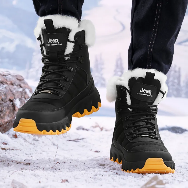 Jeep Warm Wear Resistant Slip Resistant Crew Snow Boots Unisex Black-10