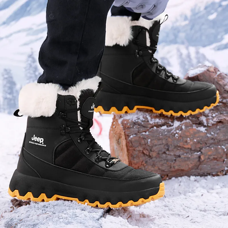 Jeep Warm Wear Resistant Slip Resistant Crew Snow Boots Unisex Black-8