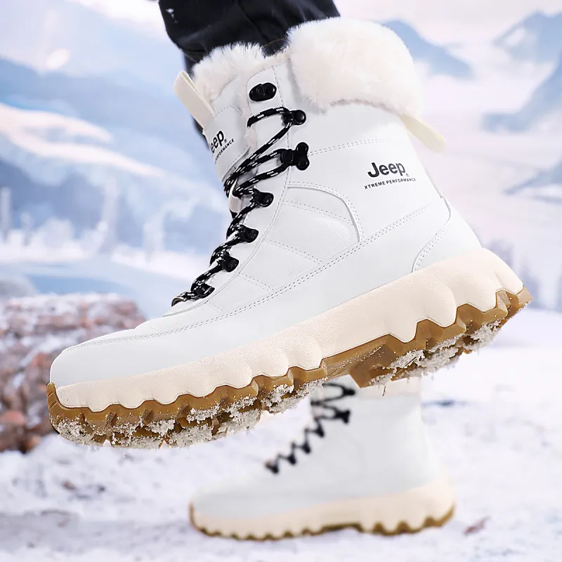 Jeep Warm Wear Resistant Slip Resistant Crew Snow Boots Unisex White-7