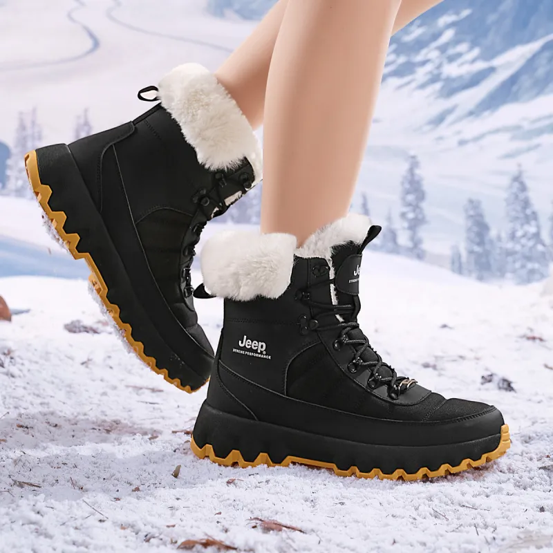 Jeep Warm Wear Resistant Slip Resistant Crew Snow Boots Unisex Black-14