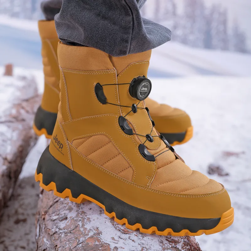 Jeep Warm And Wear Resistant Knee High Snow Boots Unisex Black Gold-7