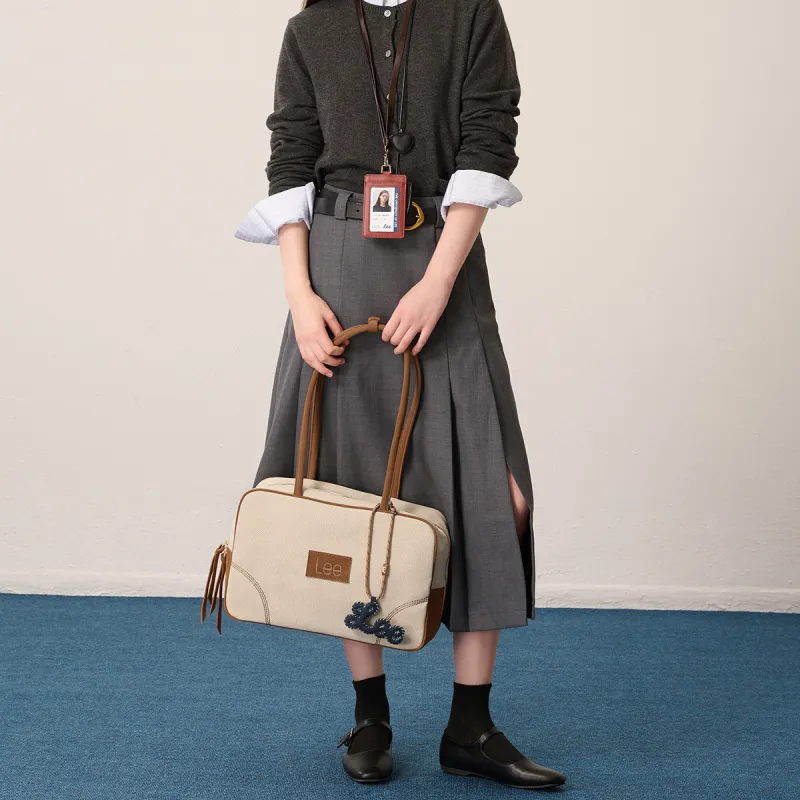 Lee Canvas Bowling Bag Canvas Bag Shoulder Bag Women's Millet Beige-3