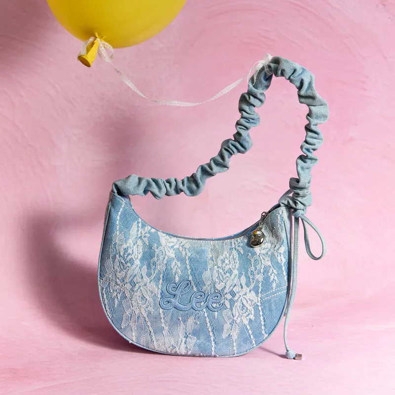 Lee Fabric Shoulder Bag, Handbag, Shoulder Bag, Crossbody Bag Women's Light Blue White-5