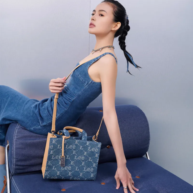 Lee Fabric Tote Bag, Crossbody Bag, Shoulder Bag, Handbag Small Size Women's Denim Blue-10