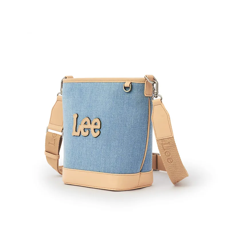 Lee Fabric+Artificial Leather Crossbody Bucket Bag, Shoulder Bag Regular Women's Vintage Light Denim Blue-2