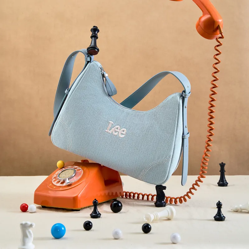 Lee Fabric Hobo Bag, One Shoulder Handbag Women's Light Blue/Dark Blue-1