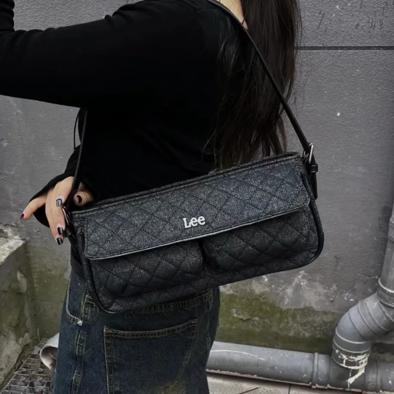 Lee Fabric Shoulder Bag, Baguette Bag, Shoulder Bag Medium Size Women's Black-1