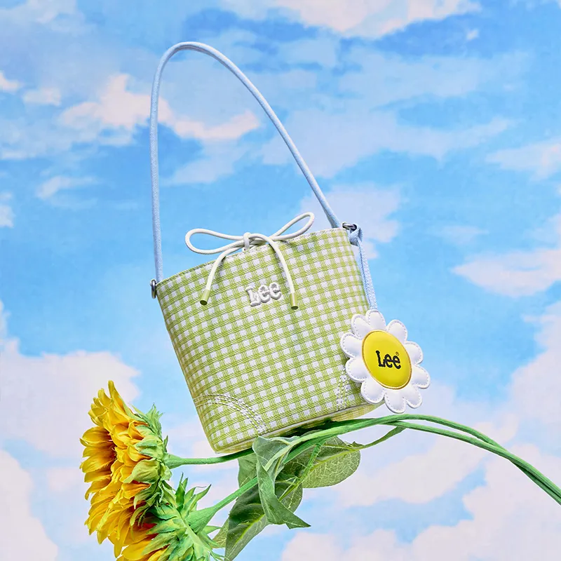 Lee Fabric Bucket Bag, Handbag, Shoulder Bag Women's Green Plaid-2