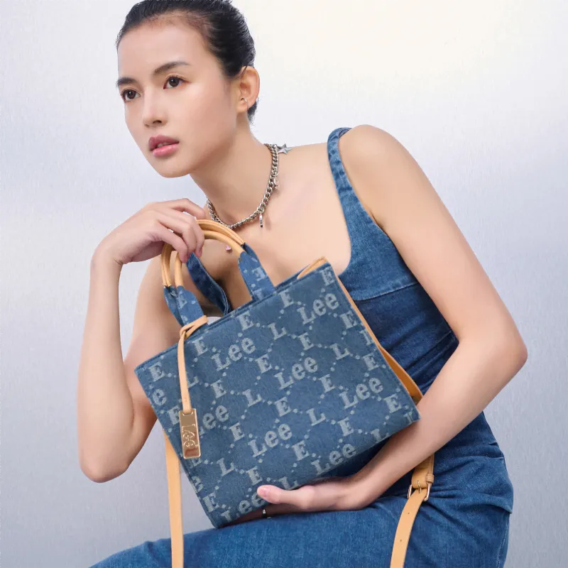 Lee Fabric Tote Bag, Crossbody Bag, Shoulder Bag, Handbag Small Size Women's Denim Blue-7