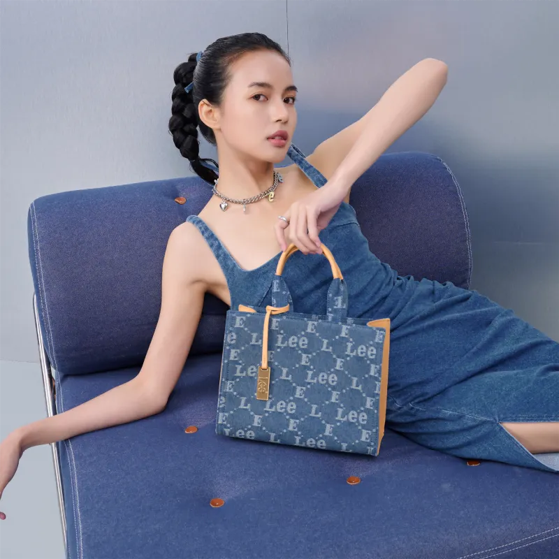 Lee Fabric Tote Bag, Crossbody Bag, Shoulder Bag, Handbag Small Size Women's Denim Blue-8