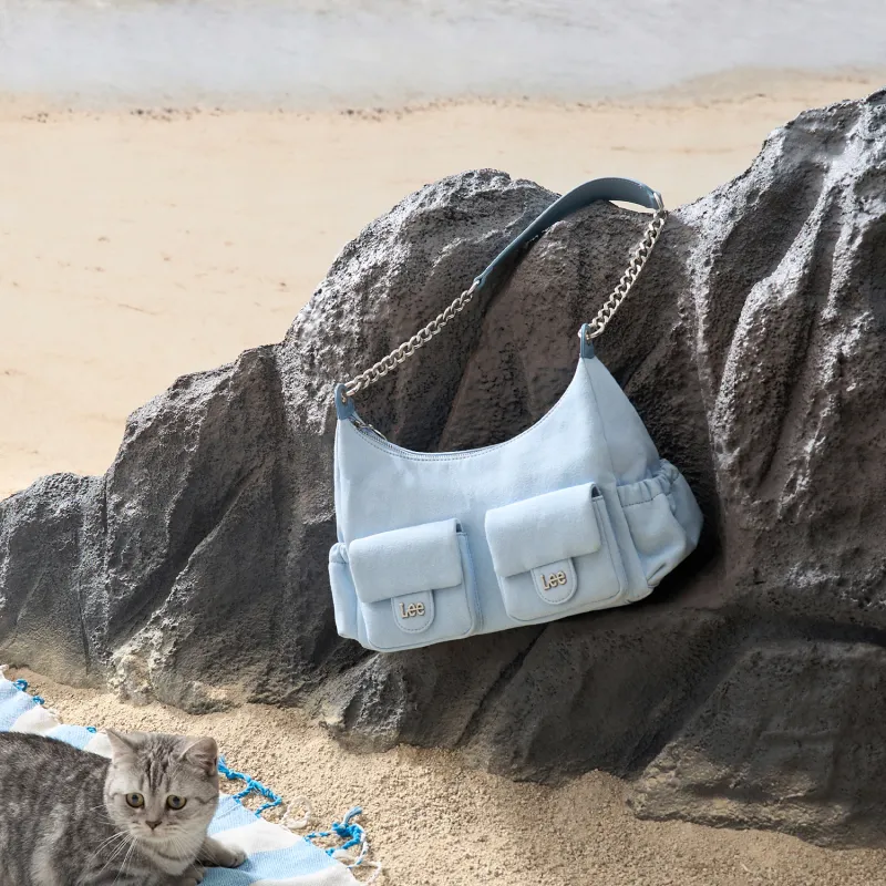 Lee Fabric Hobo Bag, One Shoulder Handbag Women's Light Blue-2