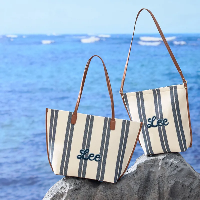 Lee Fabric Tote Bag, Shoulder Bag Large Size Regular Women's Blue White Stripes-1