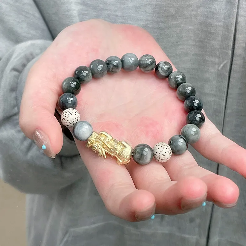 PARAS KORS S999 Fine Silver Hawk's Eye Stone Star Moon Bodhi Seeds Bracelets Men's-2