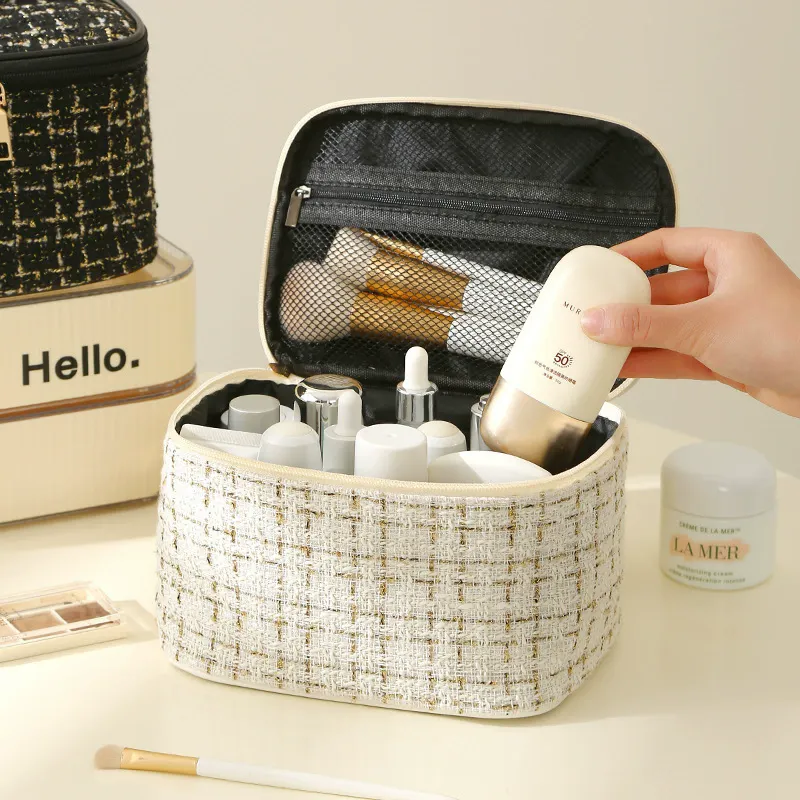 Suiyiie Ins Makeup Bag Portable Travel Chanel Inspired Makeup Bag Cosmetics Large Capacity Storage Bag-3