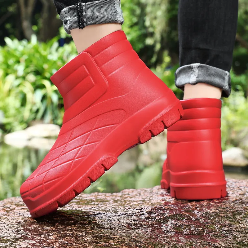 CariteSport Water-Resistant Wear-Resistant Cushioning Height Increasing Slip-Resistant Rain Boots Unisex-12