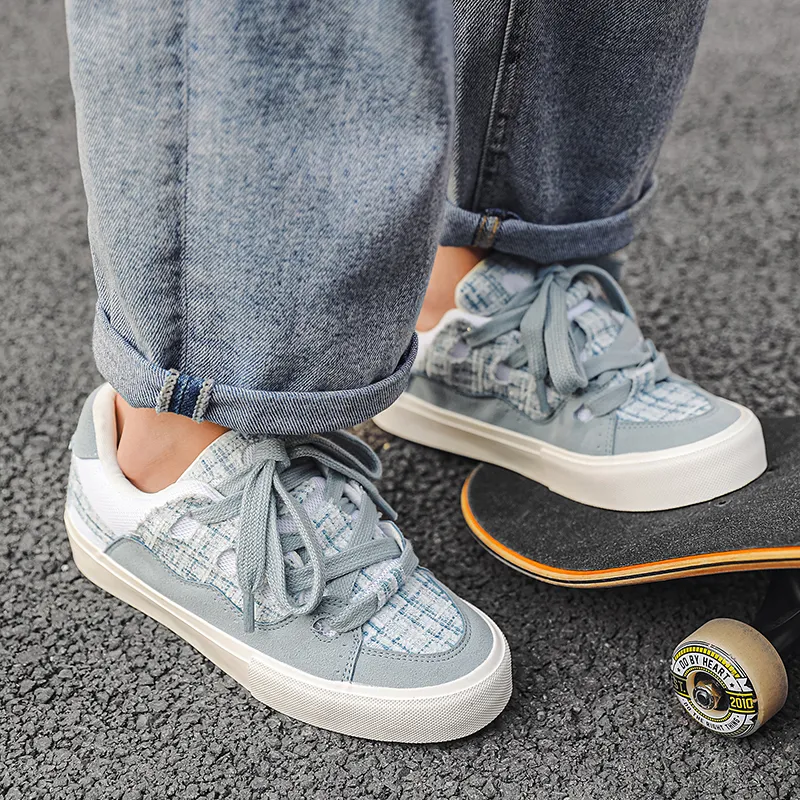 CariteSport Skateboard Shoes Unisex Low Top Ice Blue, Green, Gray, Red, Light Blue Plaid, Lake Blue-26