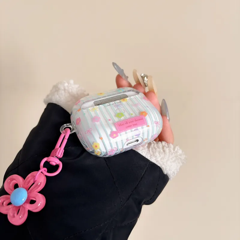 YADIQI Compatible With IPhone/iPad/AirPods 4th/3rd/2nd/1st/Pro/Pro2 TPU Refreshing Stripes Floral Headphone Cases-2