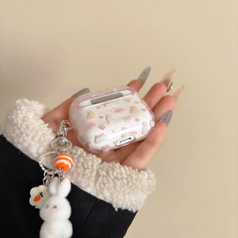 YADIQI Compatible With IPhone/iPad/AirPods 4th/3rd/2nd/1st/Pro/Pro2 TPU Girlish Floral Rabbit Headphone Cases-1
